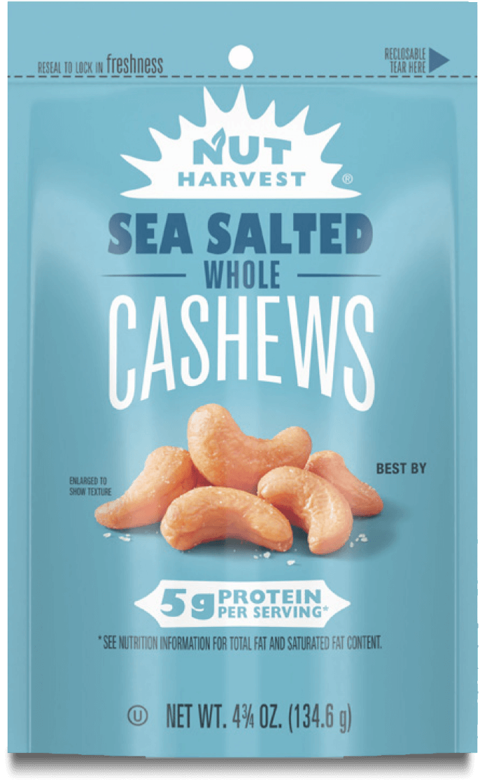 Bag of NUT HARVEST® Sea Salted Whole Cashews