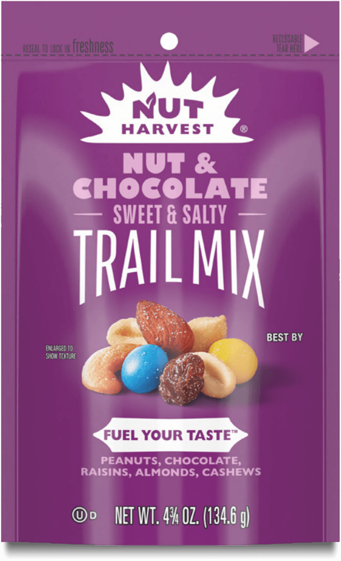 Bag of NUT HARVEST® Nut & Chocolate Sweet & Salty Trail Mix