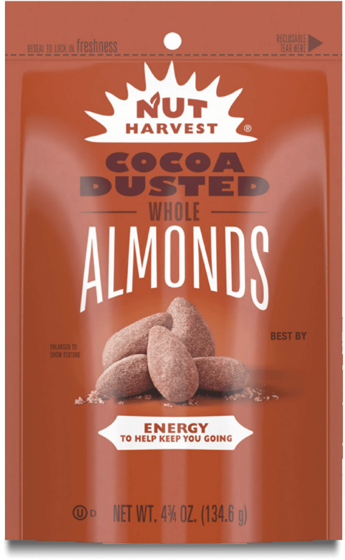 Bag of NUT HARVEST® Cocoa Dusted Whole Almonds