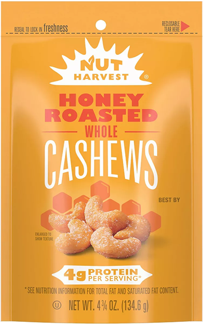 Bag of NUT HARVEST® Honey Roasted Whole Cashews